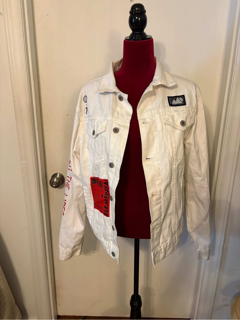 Aeropostale White Denim Jacket with Red Graphic Details